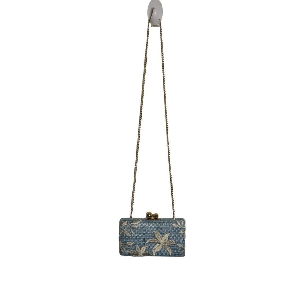 Tommy Bahama Woven Straw Chain Strap Clutch Convertible Crossbody Blue OS